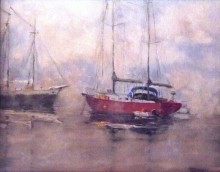 Misty Morning Harbor, Oil on canvas, 11×16 in.